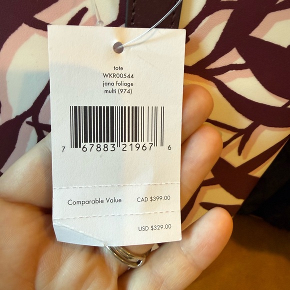 Kate Spade Maroon and Cream Leaf Pattern Tote - Picture 3 of 11
